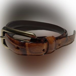 Excursion reptile brown skinny leather belt with brass buckle